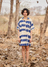 A Model Wearing Blue Cotton Mul Barish Shirt,dress curated by Only Ethikal